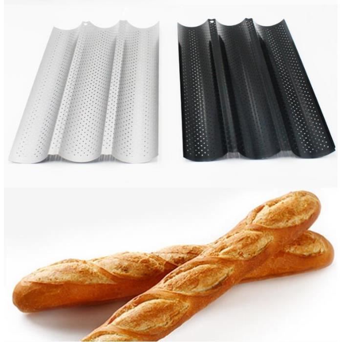 Moule à baguette, moules en silicone antiadhésifs pour la cuisson du pain  français, moule de cuisson respirant à 3 pains ondulés avec brosse et  pinces en silicone 