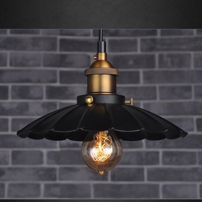 Suspension Rétro Industriel LOFT - Lampe Lustre - Noir - Diamètre 25cm - E27 - Max 60W