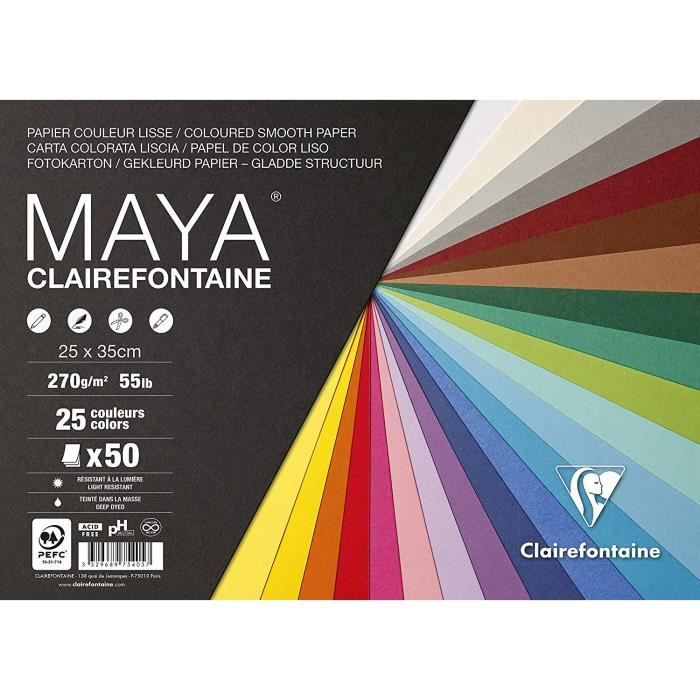 Clairefontaine 975405C un Paquet de Papier Dessin Lisse Maya 50