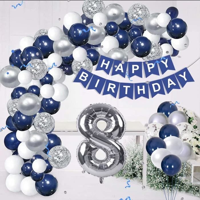 60 Pcs Ballon Anniversaire Bleu Blanc, Perle Bleu Clair Blanc et Argent  Métallique Helium Pour Ballon Ballons Confettis Argen A318 - Cdiscount  Maison