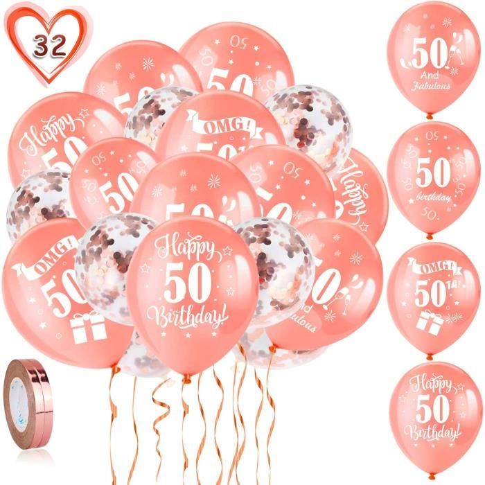 50 Ballons Rose Gold Confettis. 40 Ballons de Baudruche Rosegold