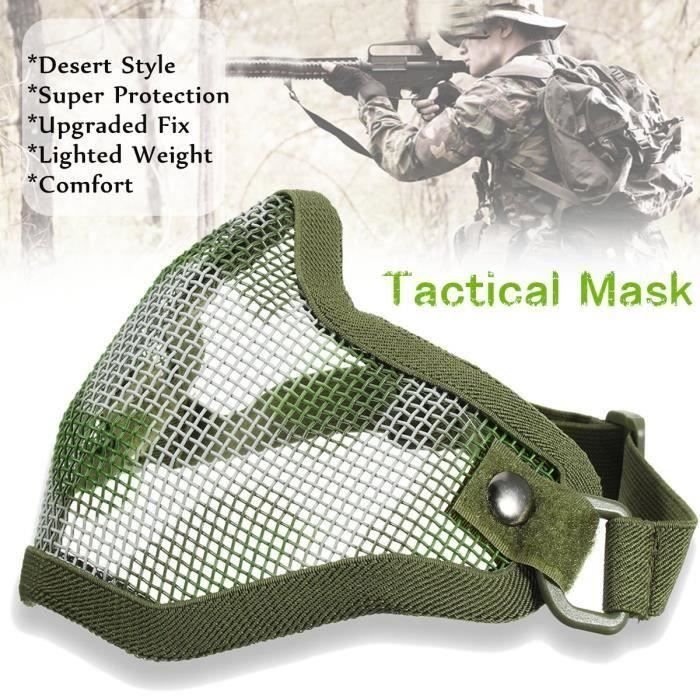 airsoft et jeux de guerre Taille unique Camouflage-Black Demi-masque de protection en maille m/étallique pour utilisation g/én/érale jeux de tactique