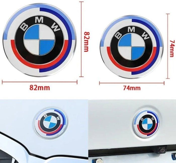2 Insigne Capot Coffre Badge Logo Emblème BMW 82 Mm Blanc Et Noir Black - Foto 3