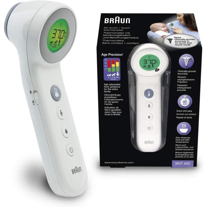 Braun BNT400EE No Touch + Touch Thermomètre avec précision d'âge :  : Hygiène et Santé