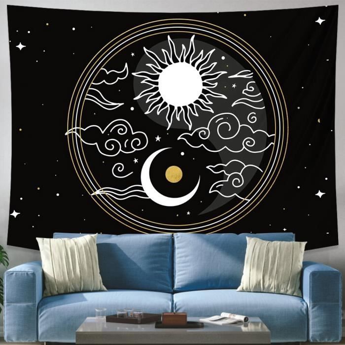 Très Grande Tenture murale indienne Soleil et Lune Yin Yang