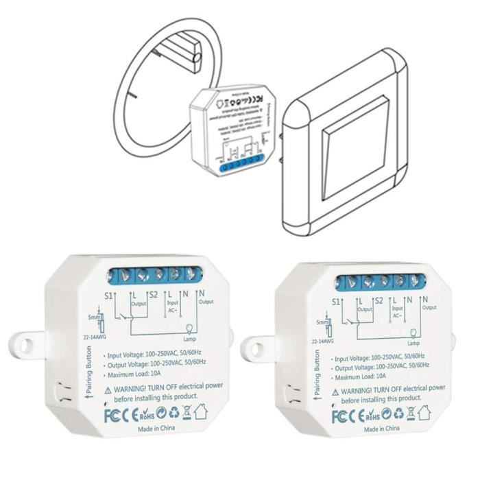 Interrupteur WiFi LoraTap - Mini Taille - 2500W 10A - Compatible Alexa/Google - Sans Neutre - Lot De 2