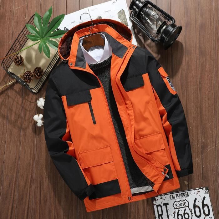 Couleur Orange taille XXXL Veste de randonnee respirante pour homme manteau a capuche coupe vent pour Camp Cdiscount