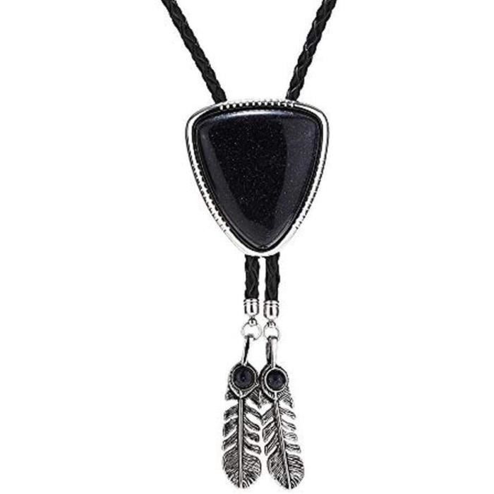LIANCHI Cravate Bolo Western En Cuir Noir - Unisexe - Pendentif Réglable - Style Cowboy