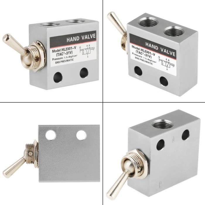 Vanne De Commutation Manuelle 3 Voies 2 Positions - Bouton Champignon - Pression 0-0,8 MPa - Filetage G1/4" - Alliage Aluminium