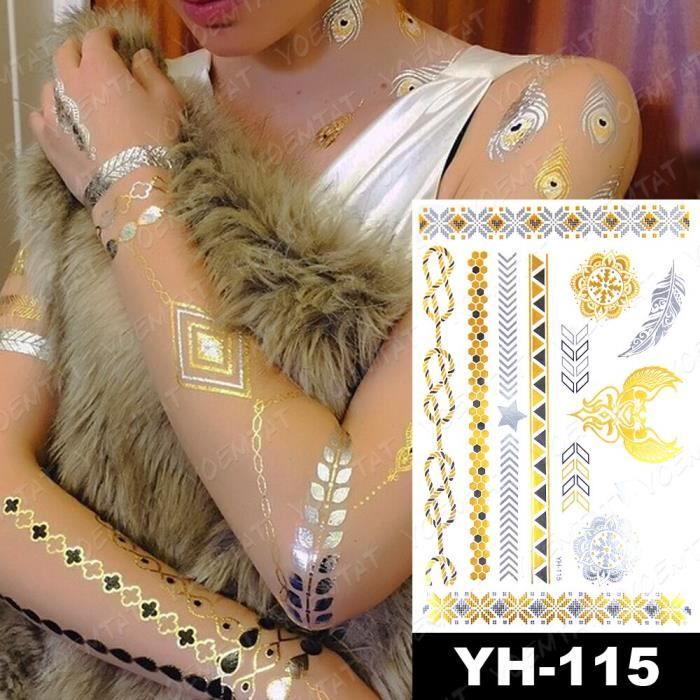16 Tatouages Temporaires Or, Argent Et Noir - Style Bracelet - Effet Flashy