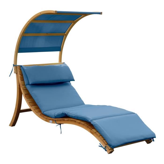 chaise longue de jardin en bois axi salina - avec toit et coussin résistants aux intempéries