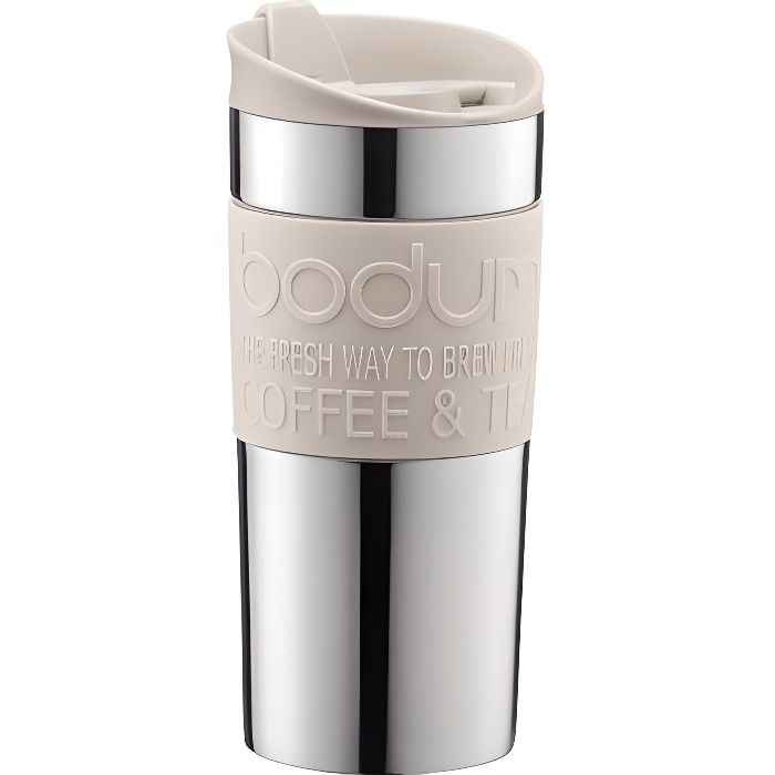 BODUM - TRAVEL MUG - Mug de voyage isotherme en inox double paroi - Blanc crème - couvercle à clapet - 0.35 L