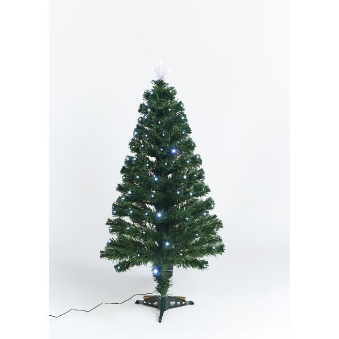 Sapin vert de Noël Caméléon - H 150 cm - Fibre optique bicolore blanc