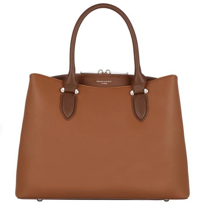 David Jones Sac a Main Femme Elegant Cabas Simili Cuir Porte Epaule Bandouliere 3 Compartiments Plusieurs Poches Marron