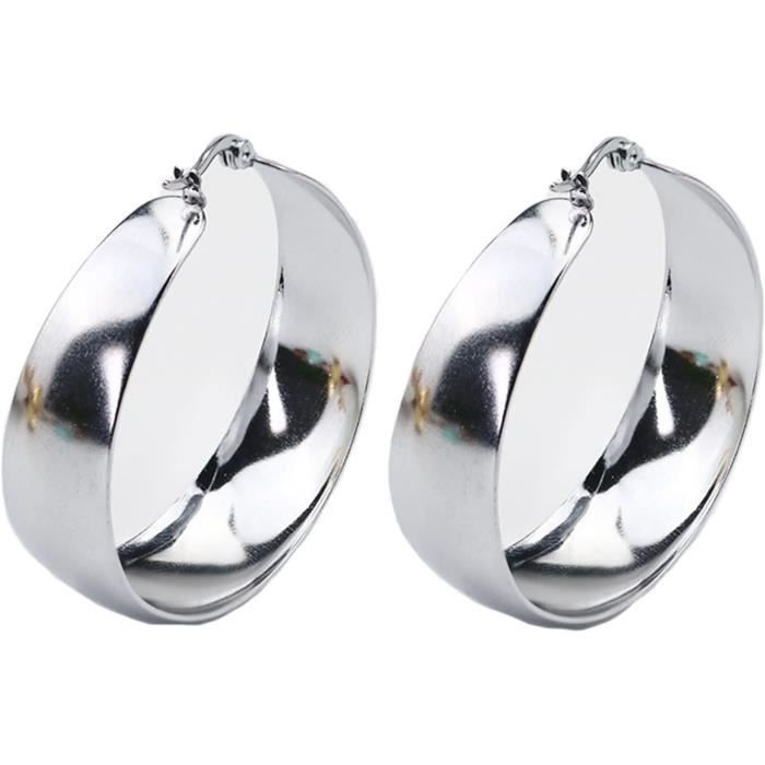 Boucles D'oreilles Créoles En Acier Inoxydable Argenté - Diamètre 3,5 Cm, Dormeuses, Marque Budget Beauté