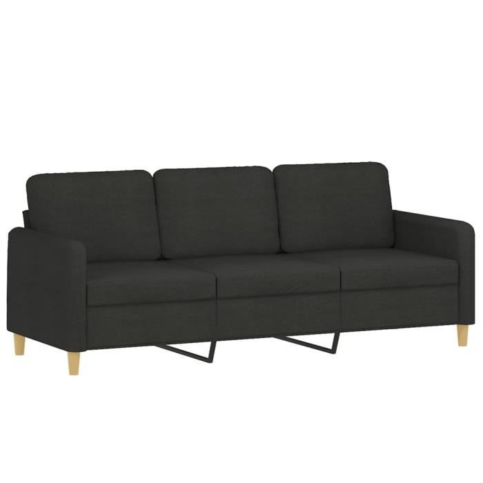 Fafeicy Canapé à 3 places avec repose-pieds Noir 180 cm Tissu FA001