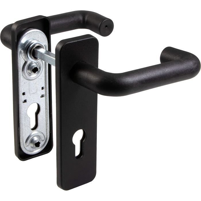 Gedotec Poignée de Porte Coupe-feu - Poignées Moderne avec Plaque Serrure Cylindre PZ et Vis FI10027 - Conforme DIN 18273 - Noir Mat