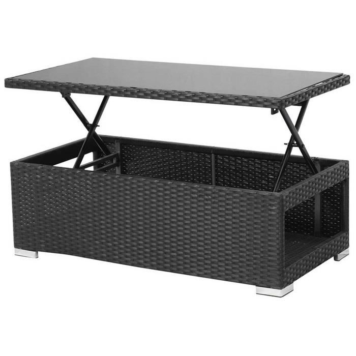 Table Relevable Resine Tressee Ibiza Atlanta Noir Achat
