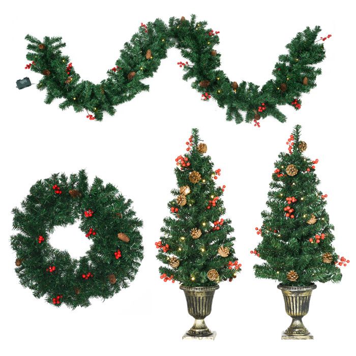 HOMCOM Lot de 4 pièces décoration de Noël Lumineuse 1