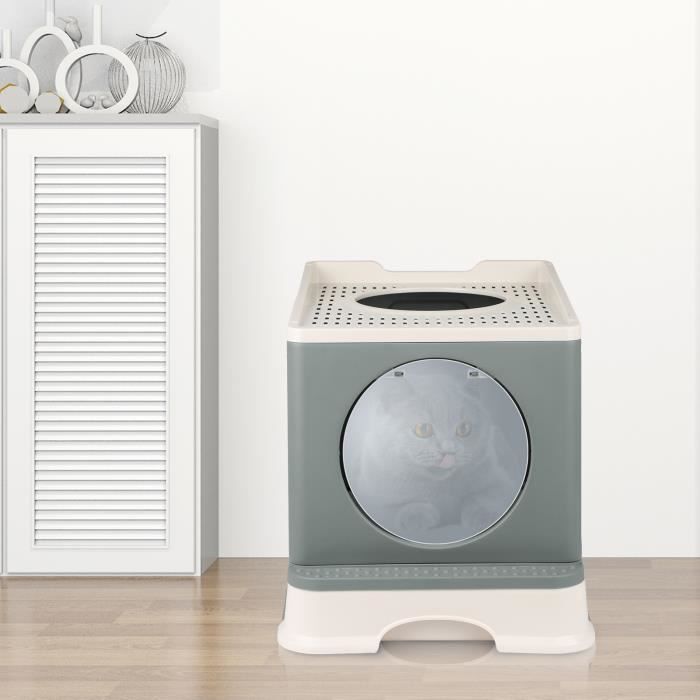 Comparer les prix de BAC À LITIÈRE pour Chat - HOMEWELL - Anti-éclaboussures à Tiroir Facile à Nettoyer - Gris - 48*39*34cm