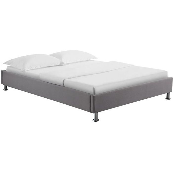 lit futon double idimex nizza 140x190 cm avec sommier et pieds en métal chromé - tissu gris