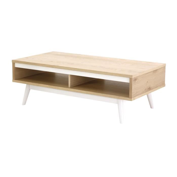 Table basse scandinave placage bois chêne brossé et hêtre massif laqué ...