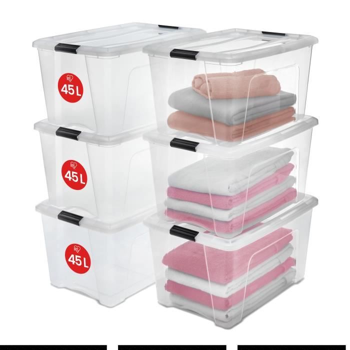 IRIS OHYAMA Lot de 6 boîtes de rangement empilables - Transparent - 15 L -  39,5 x 29 x 18,6 cm - Cdiscount Maison