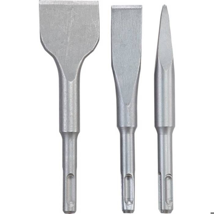 Wolfcraft Jeu De 3 Burins SDS-Plus 250 Mm – Pointe, Plat 25 Mm & Spatule 35 Mm Pour Béton & Maçonnerie