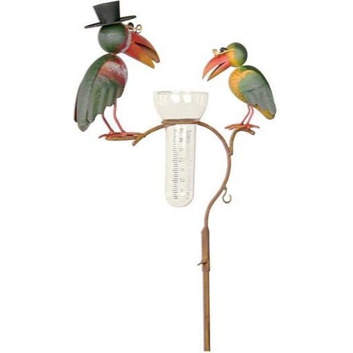 Pluviomètre Décoratif Corbeaux En Fer - Tube Verre Gradué 35mm - Tuteur Jardin 140cm - Motif Oiseaux Original