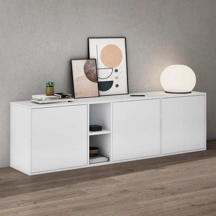 Meuble de Rangement - MAI & MAI - 3 Portes et 2 Compartiments - Blanc Mat - 180x36x52 6 cm Meuble de Rangement - MAI & MAI - 3 Portes et 2 Compartiments - Blanc Mat - 180x36x52 6 cm