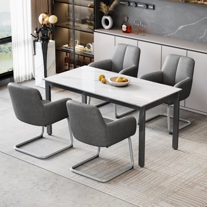 Chaise longue minimaliste moderne-chaise de salle à manger, lot de 4, chaise avec pieds en acier cintrés, gris