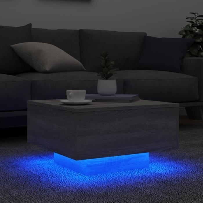 Table basse - MOTHINESSTO - Qqmora - Sonoma gris - 55x55x31 cm - Lumières LED réglables