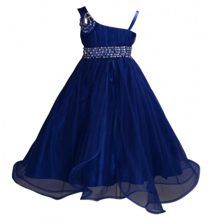 Robe De Fete Demoiselle D Honneur Pour Fille Bleu Fonce Achat Vente Robe De Ceremonie Cdiscount