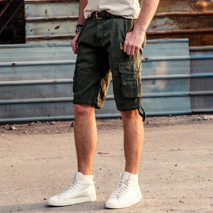 1_été Shorts Cargo Homme Coton Multipoches Mode Slim Fit Marque