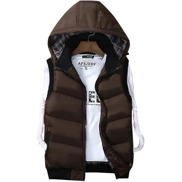 Doudoune sans store manche marron homme