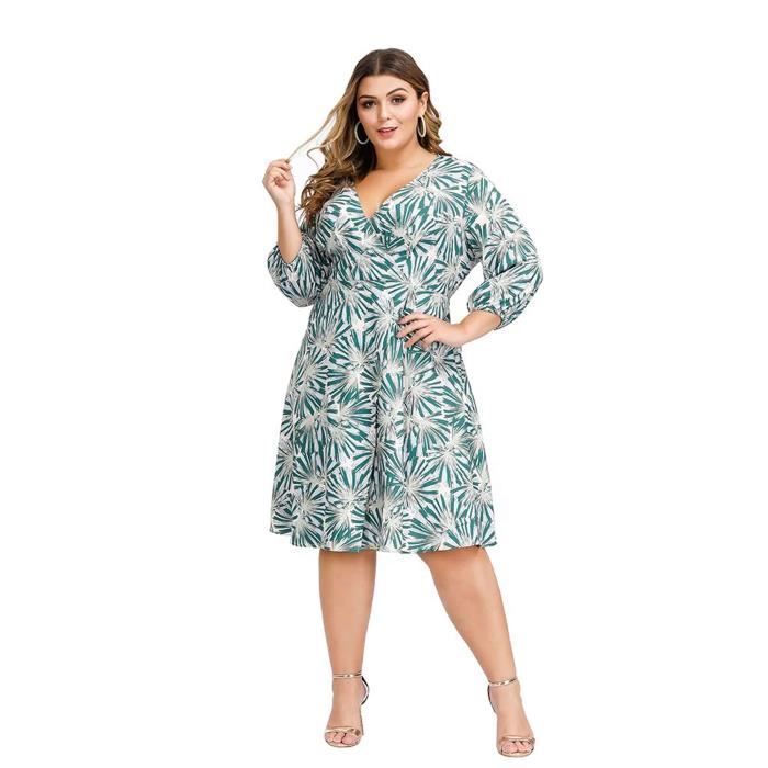 Robe Y6cvv L Amour Est Belle Taille Plus Profonde Encolure En V 3 4 Manches Imprime Floral Balancoire Mi Longue Taille 50 Noir Cdiscount Pret A Porter