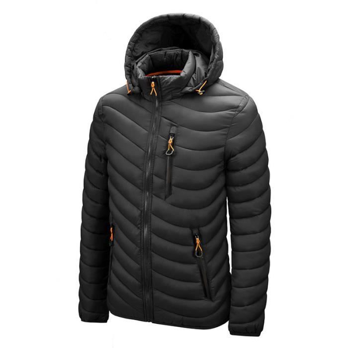 Doudoune a Capuche Amovible Legere Court Homme Mi saison Matelassee Coupe Regular Noir
