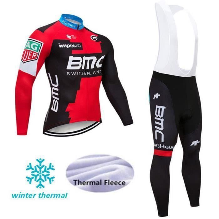 Tenue Sport Hiver Respirante Ensemble Cyclisme Hiver Homme - Maillot Polaire + Pantalon Rembourré - Gel 3D Respirant - Taille XXL Vêtement Vélo Froid