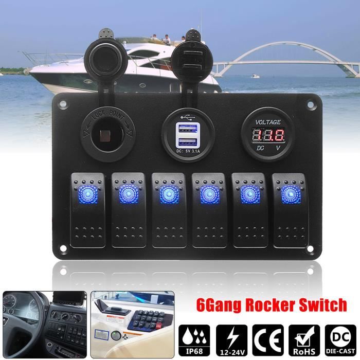 Panneau Commutateur 3 Gang USB LED Voltmètre - Pour Voiture, Camping-car, Bateau | Noir