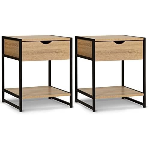lot de 2 tables de chevets + 1 tiroir design industriel meuble marron noir bois métal