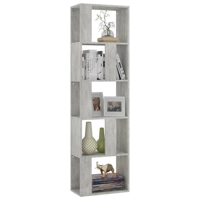 Bibliothèque/Séparateur de pièce - OMABETA - Gris béton - 45x24x159 cm - 5 étagères - Meuble de salon