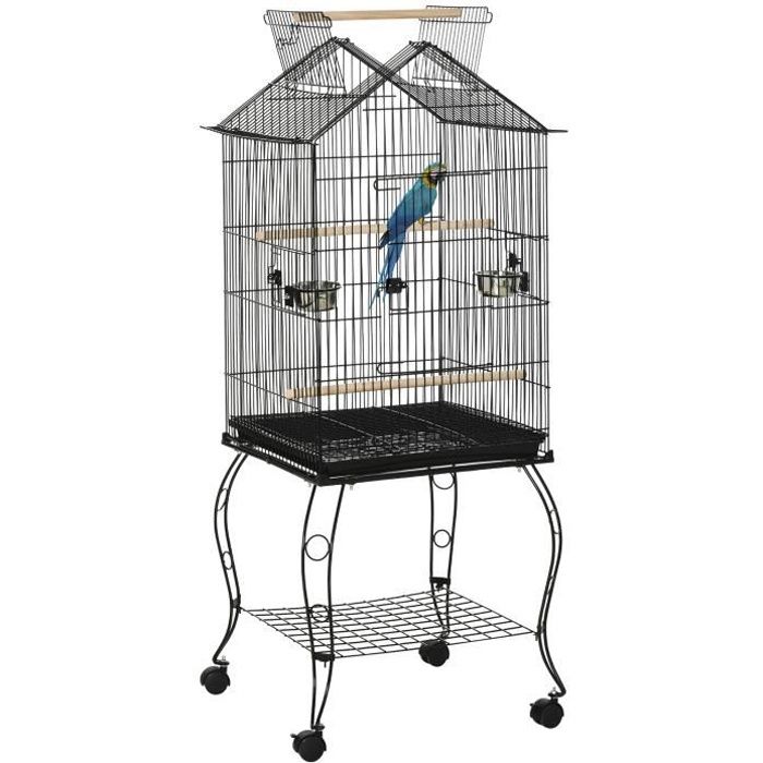 cage à oiseaux sur pied 2 man 50x58x145cm noir