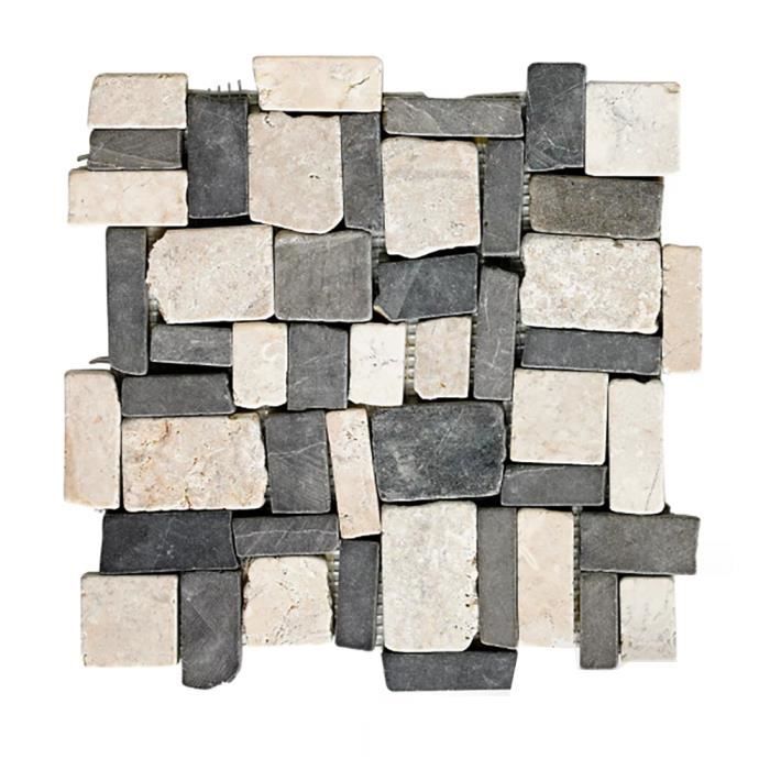 Carrelage mosaïque - Plaque de mosaïque mur et sol en marbre naturel coloris blanc-noir - 30 x 30 cm