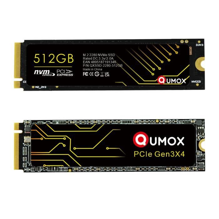 QUMOX 512Go Disque SSD Interne PCIe NVMe M.2 - Vitesse de Lecture Ultra-Rapide 2000Mo/s, Vitesse d'ecriture 1500Mo/s