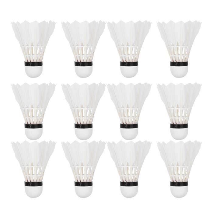Lot 12 Volants Badminton Blancs Haut De Gamme - Plumes Fermes & Tête Mousse - Idéal Entraînement & Loisir