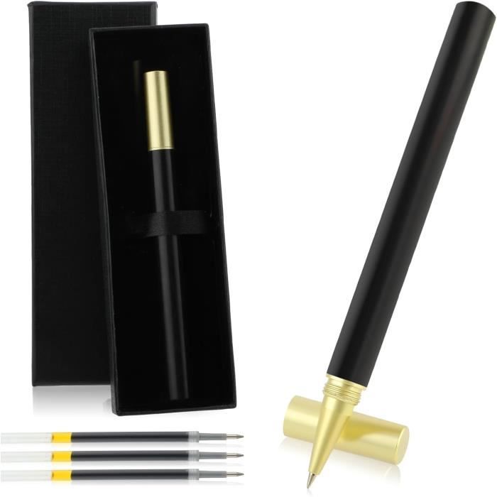 Stylos à Bille,2 Pièces Encre Noire Stylos Avec 4 Pièces Recharges de Stylo à Bille et Boîte en Bois Rétractable Mignon Métal à Bille Des Stylos Noir L'écriture Stylo pour Adulte Fournitures