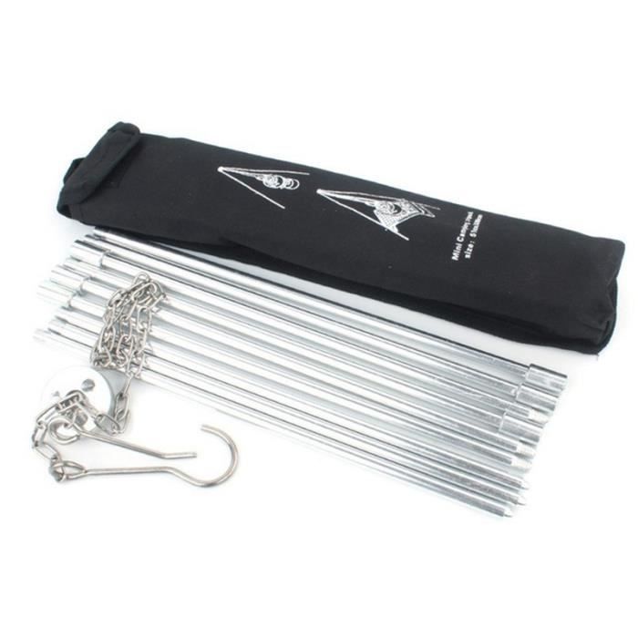 Trépied Camping Aluminium - Support Ustensiles Cuisine - Chaîne Réglable 73cm - Sac Inclus