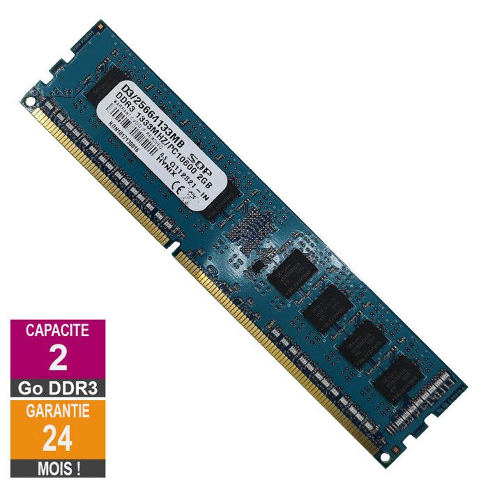 Barrette Mémoire 2Go RAM DDR3 SQP D3/25664133MB DIMM PC3-10600U 1333MHz 1Rx8 Reconditionné - N/A (je n'ai pas pu déterminer la marque reconditionné disponible sur Cdiscount Seconde Vie