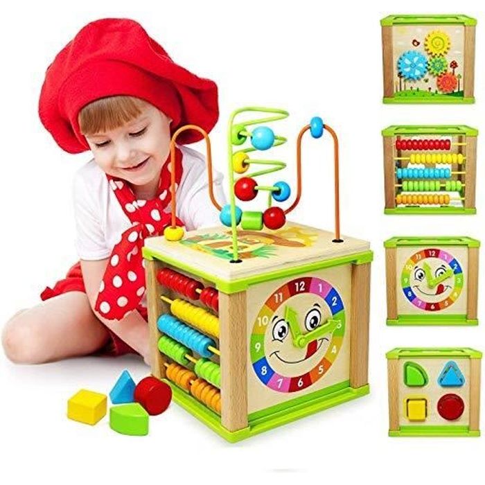 Cube d'Éveil Activité en Bois - SWAREY - Perle Labyrinthe Découvertes - Multicolore - Mixte - 18x18x31cm - Jeux - Jouets
