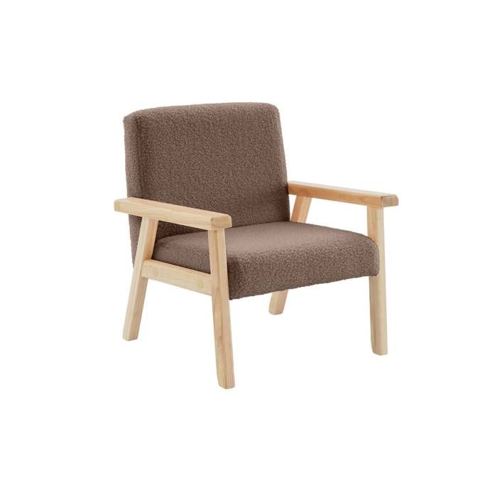 Fauteuil enfant en bois et tissu bouclette taupe. ISAK L 47 x P 43.5 x H 50cm
